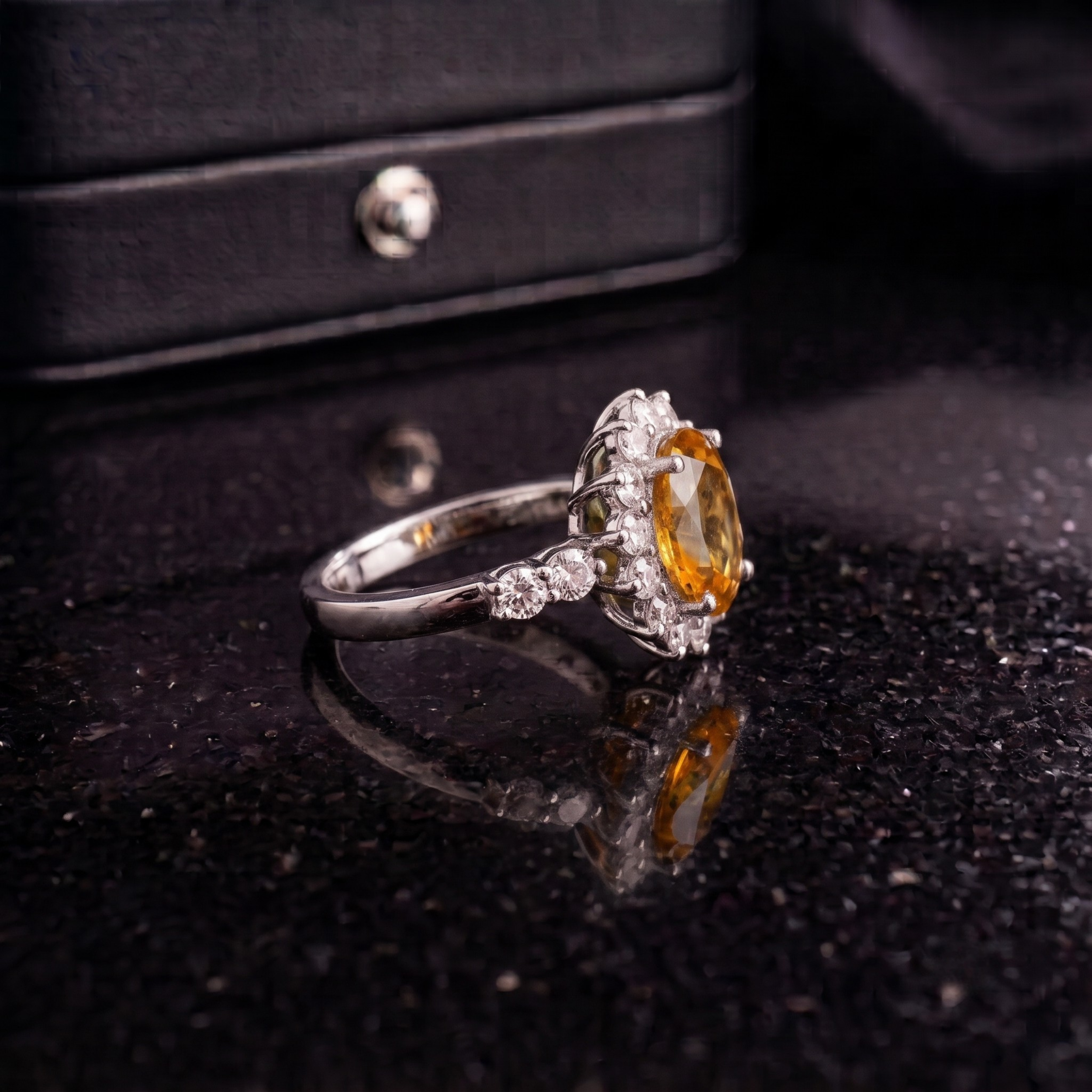 Citrine Sunburst Ring in 925 Sterling Silver