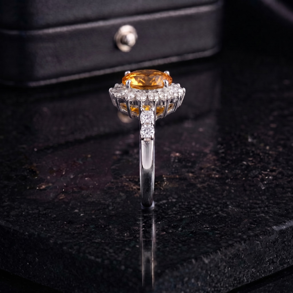 Citrine Sunburst Ring in 925 Sterling Silver