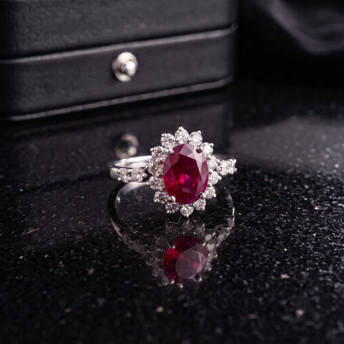 Ruby Red Sunburst Ring in 925 Sterling Silver