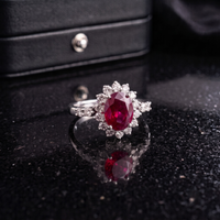 Ruby Red Sunburst Ring in 925 Sterling Silver