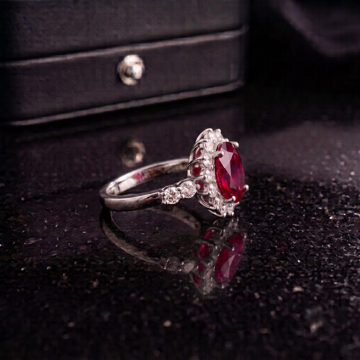 Ruby Red Sunburst Ring in 925 Sterling Silver