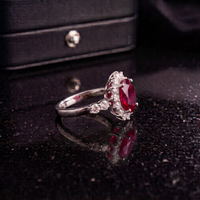 Ruby Red Sunburst Ring in 925 Sterling Silver