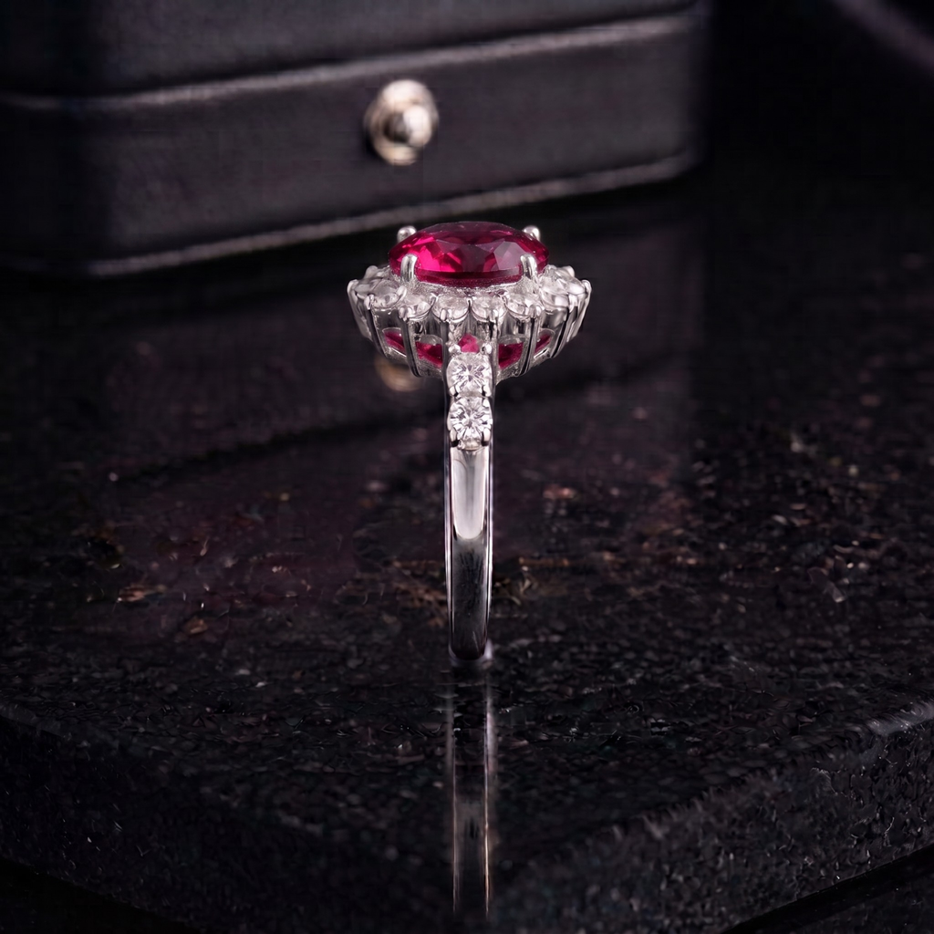 Ruby Red Sunburst Ring in 925 Sterling Silver