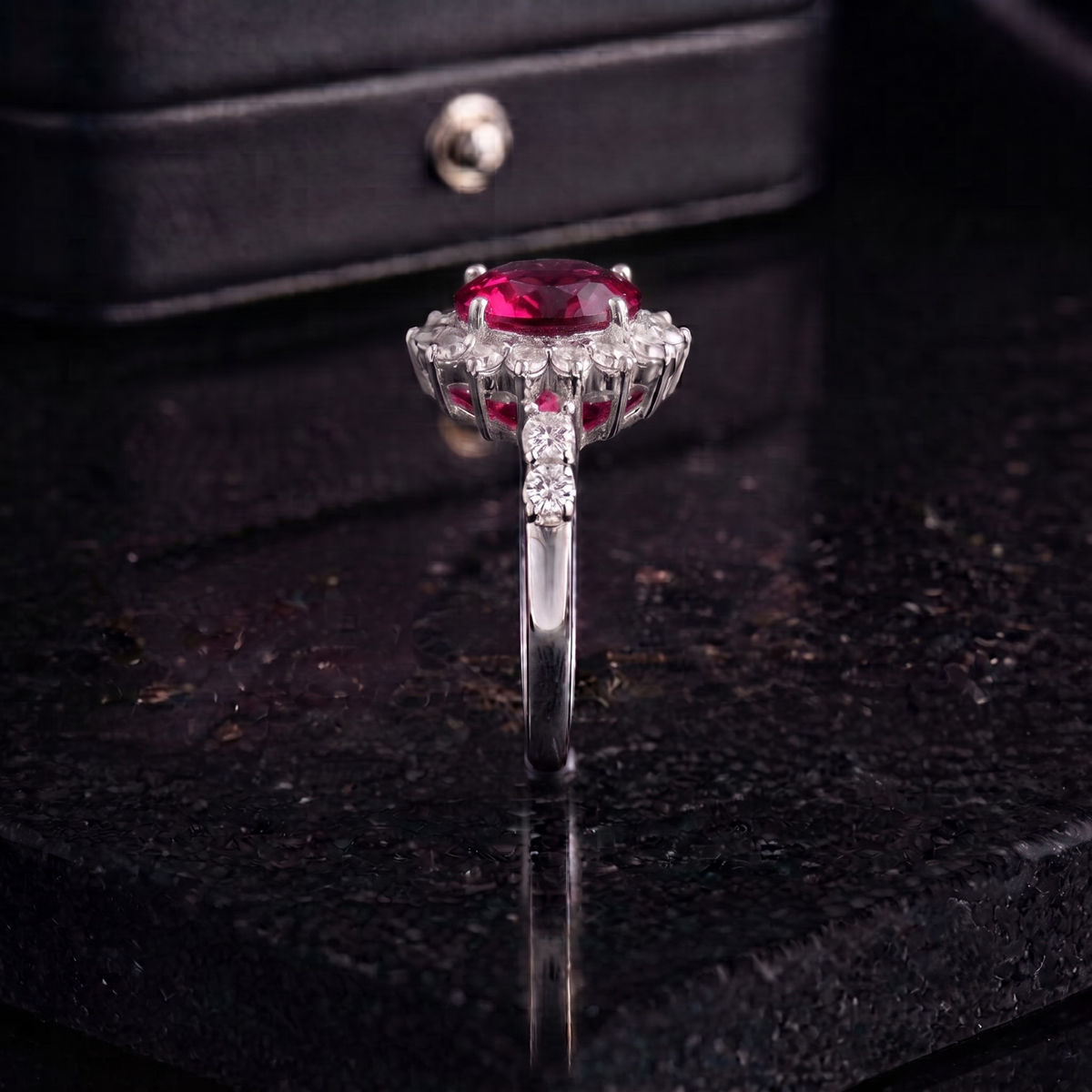 Ruby Red Sunburst Ring in 925 Sterling Silver