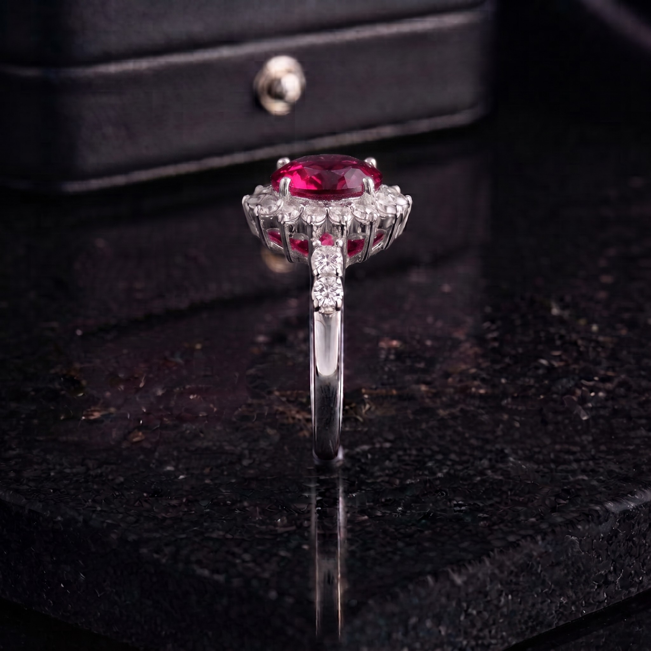 Ruby Red Sunburst Ring in 925 Sterling Silver
