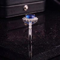 Blue Sapphire Sunburst Ring in 925 Sterling Silver
