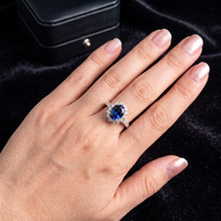 Blue Sapphire Sunburst Ring in 925 Sterling Silver