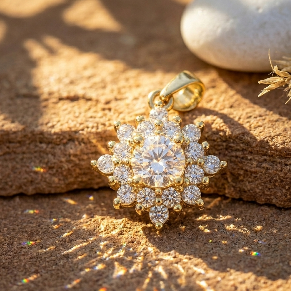 Radiant Sunburst Halo Pendant | 925 Sterling Silver