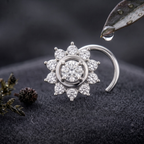Sunburst Halo Nose Pin in 925 Sterling Silver