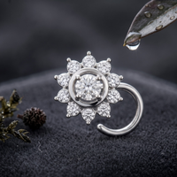 Sunburst Halo Nose Pin in 925 Sterling Silver