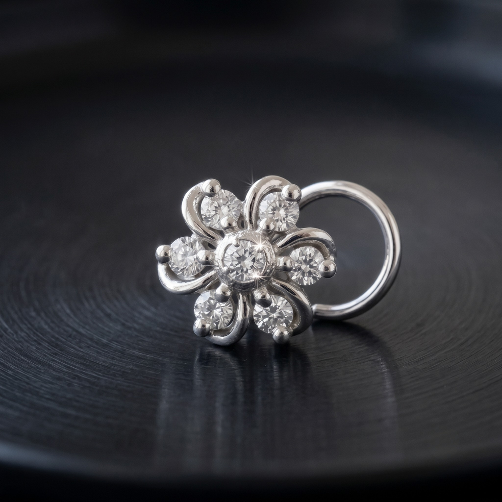 Swirling Petal Nose Pin in 925 Sterling Silver