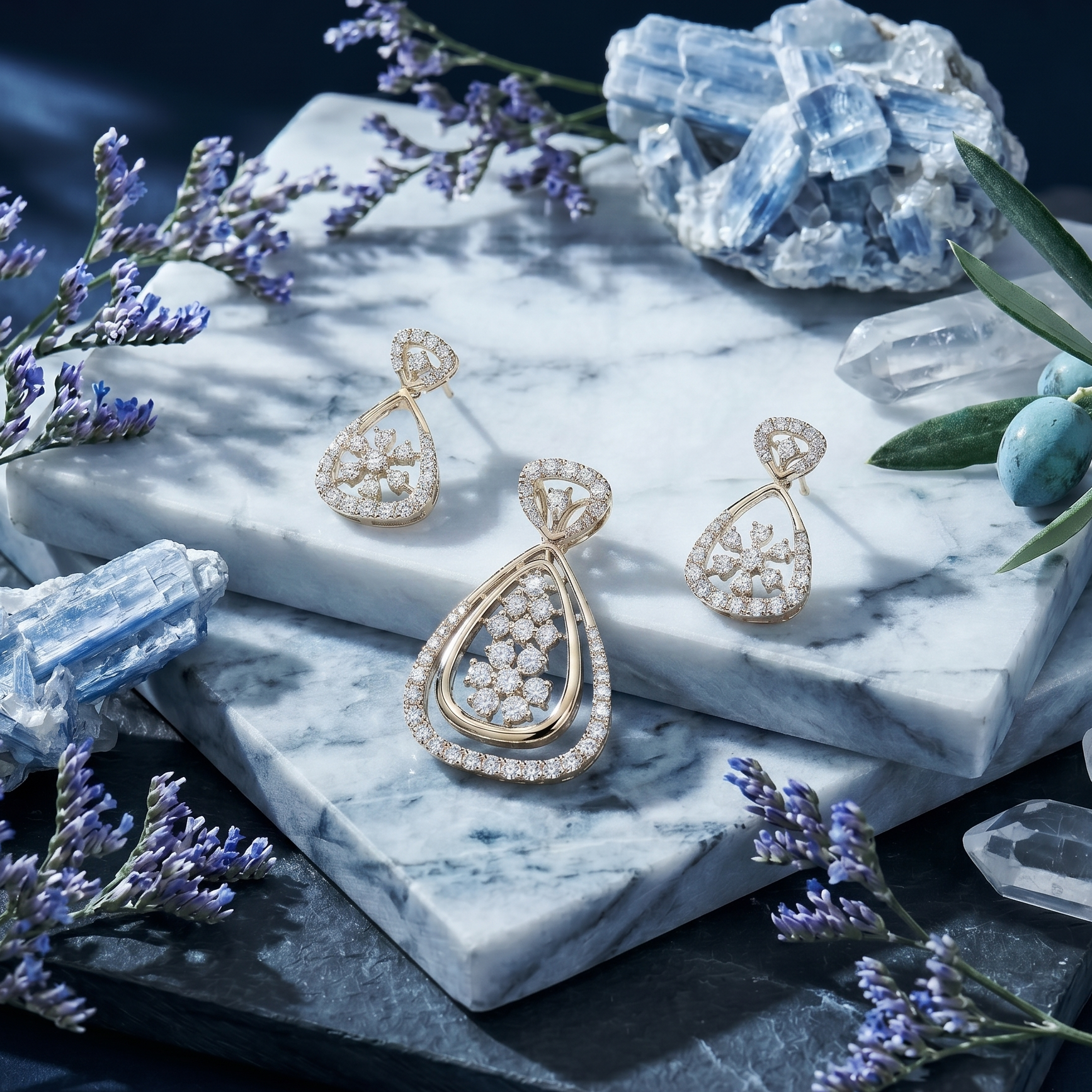 Teardrop Floral Pendant Set in 925 Sterling Silver