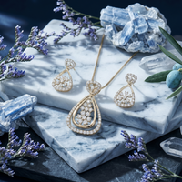 Teardrop Floral Pendant Set in 925 Sterling Silver