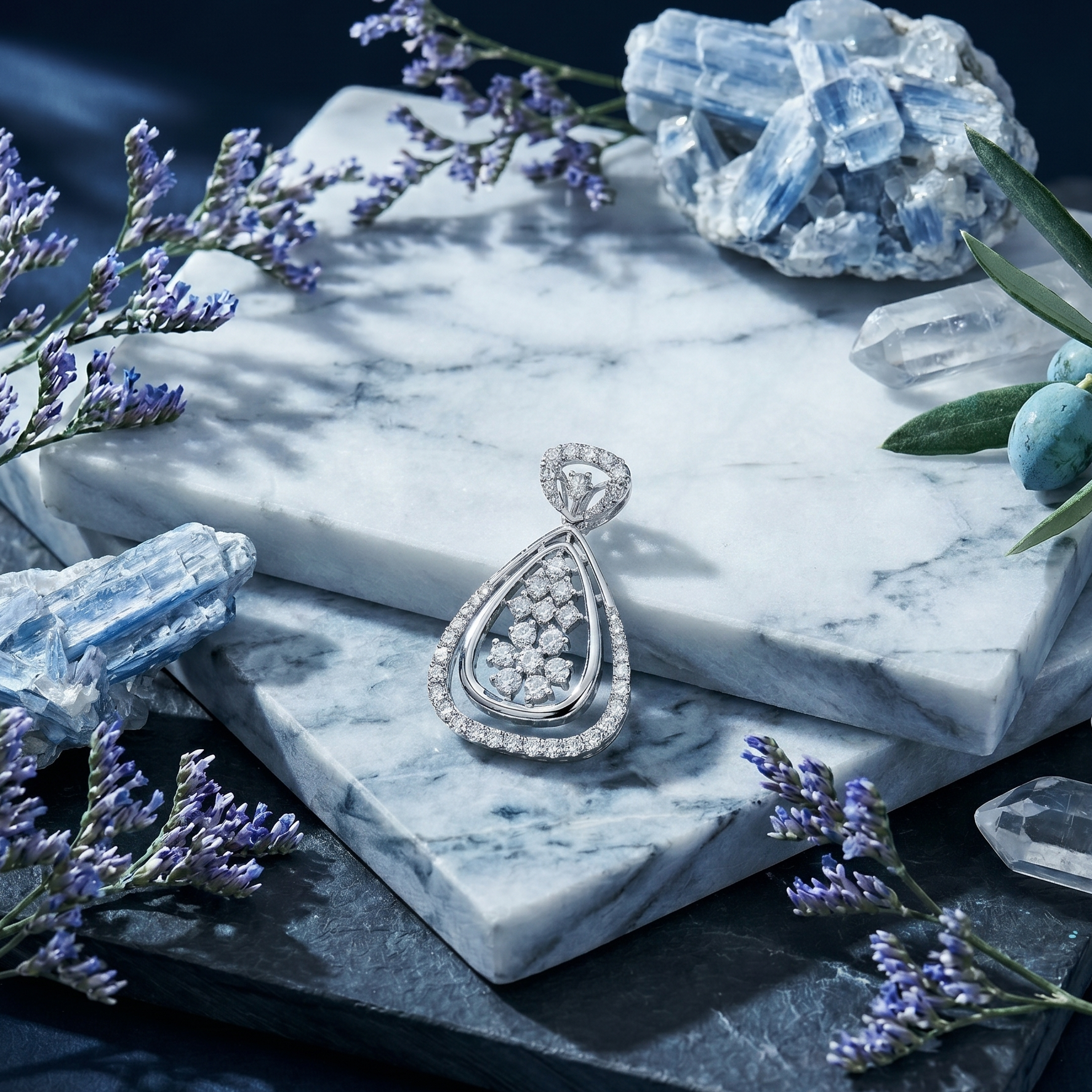 Teardrop Floral Pendant Set in 925 Sterling Silver