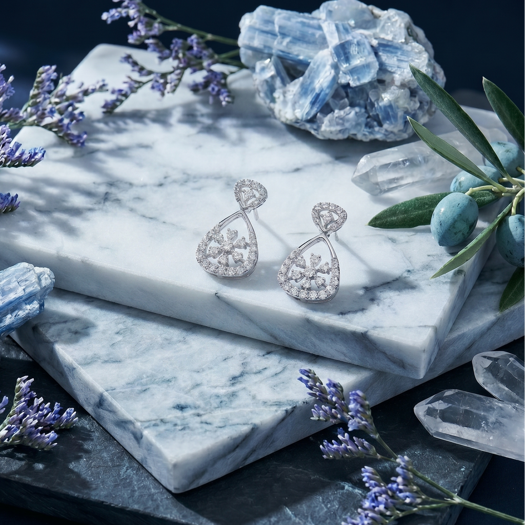 Teardrop Floral Pendant Set in 925 Sterling Silver