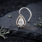 Teardrop Solitaire Nose Pin in 925 Sterling Silver