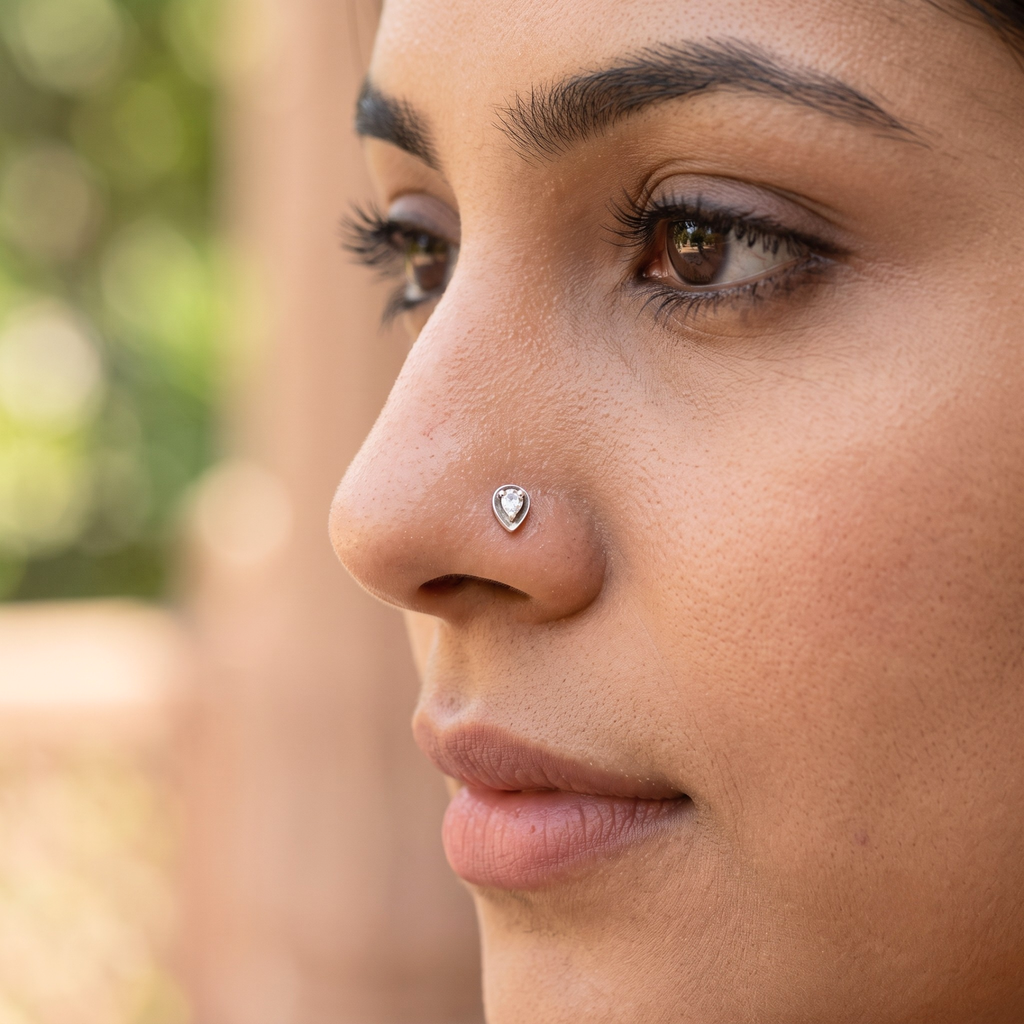 Teardrop Solitaire Nose Pin in 925 Sterling Silver
