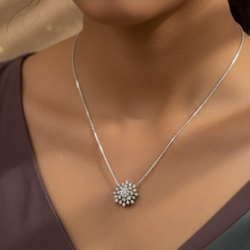 Round Cluster Halo CZ Pendant | 925 Sterling Silver