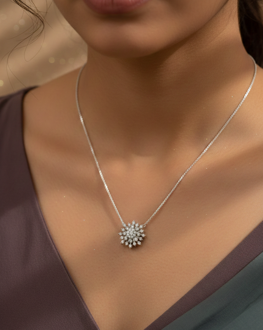 Round Cluster Halo CZ Pendant | 925 Sterling Silver