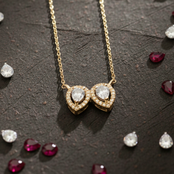 Dual Pear Halo CZ Pendant | 925 Sterling Silver
