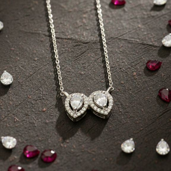 Dual Pear Halo CZ Pendant | 925 Sterling Silver