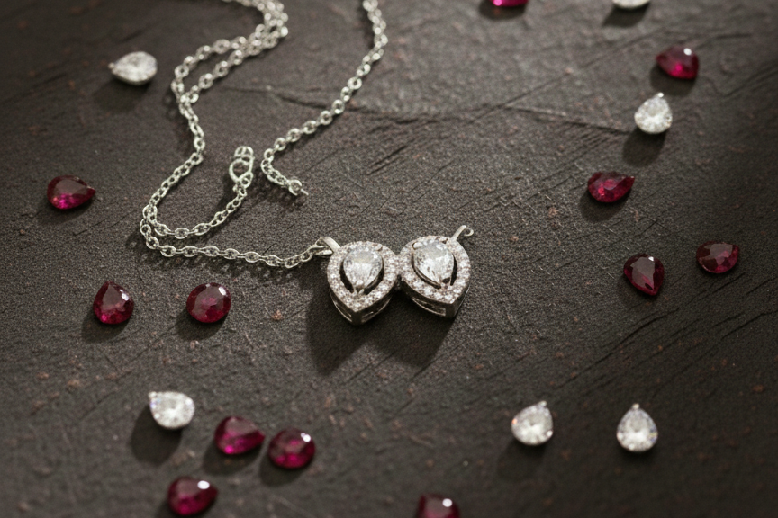 Dual Pear Halo CZ Pendant | 925 Sterling Silver