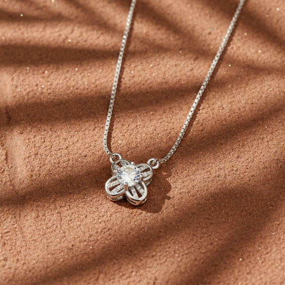 Openwork Clover Solitaire CZ Pendant | 925 Sterling Silver