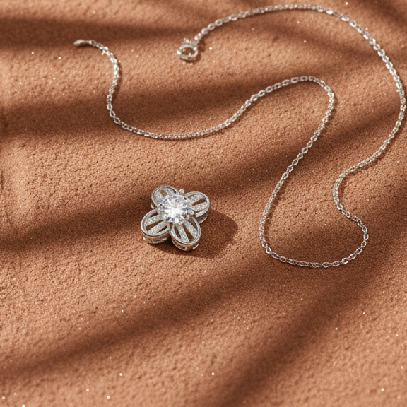 Openwork Clover Solitaire CZ Pendant | 925 Sterling Silver