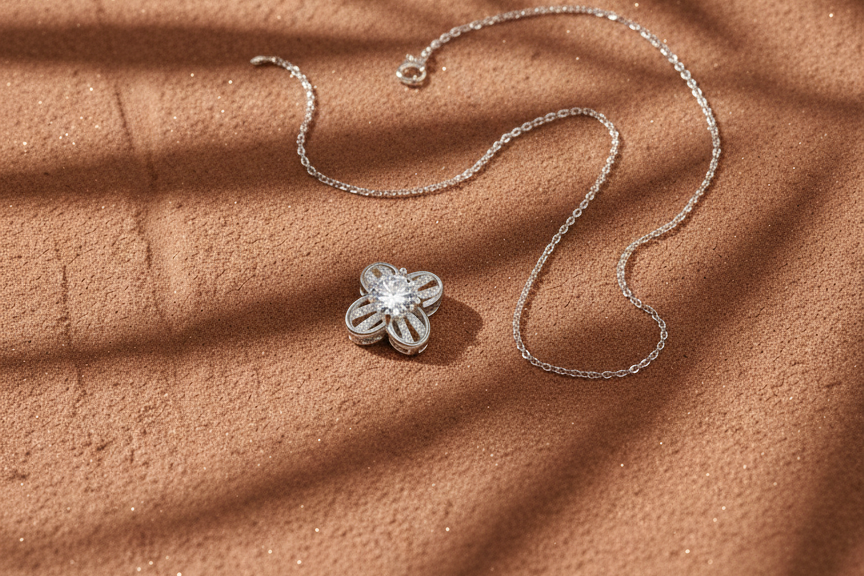 Openwork Clover Solitaire CZ Pendant | 925 Sterling Silver