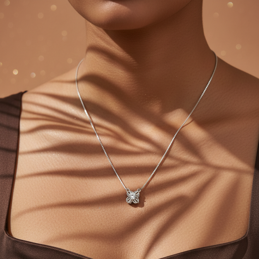 Openwork Clover Solitaire CZ Pendant | 925 Sterling Silver
