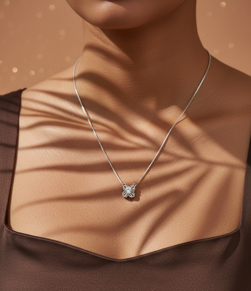 Openwork Clover Solitaire CZ Pendant | 925 Sterling Silver