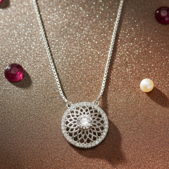 Filigree Mandala Halo CZ Pendant | 925 Sterling Silver