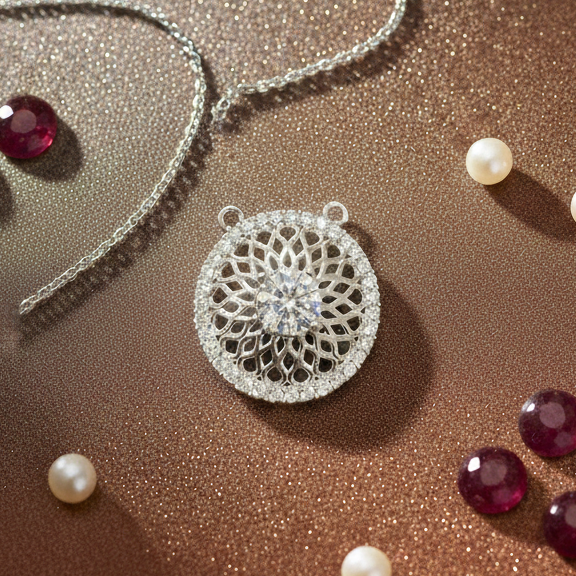 Filigree Mandala Halo CZ Pendant | 925 Sterling Silver