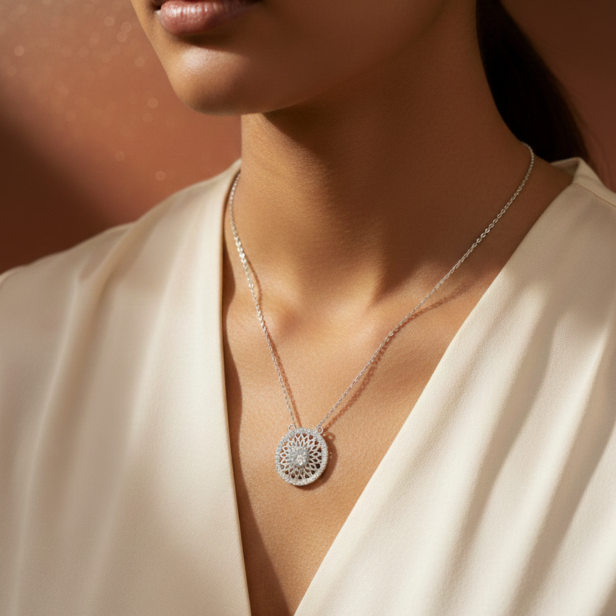 Filigree Mandala Halo CZ Pendant | 925 Sterling Silver