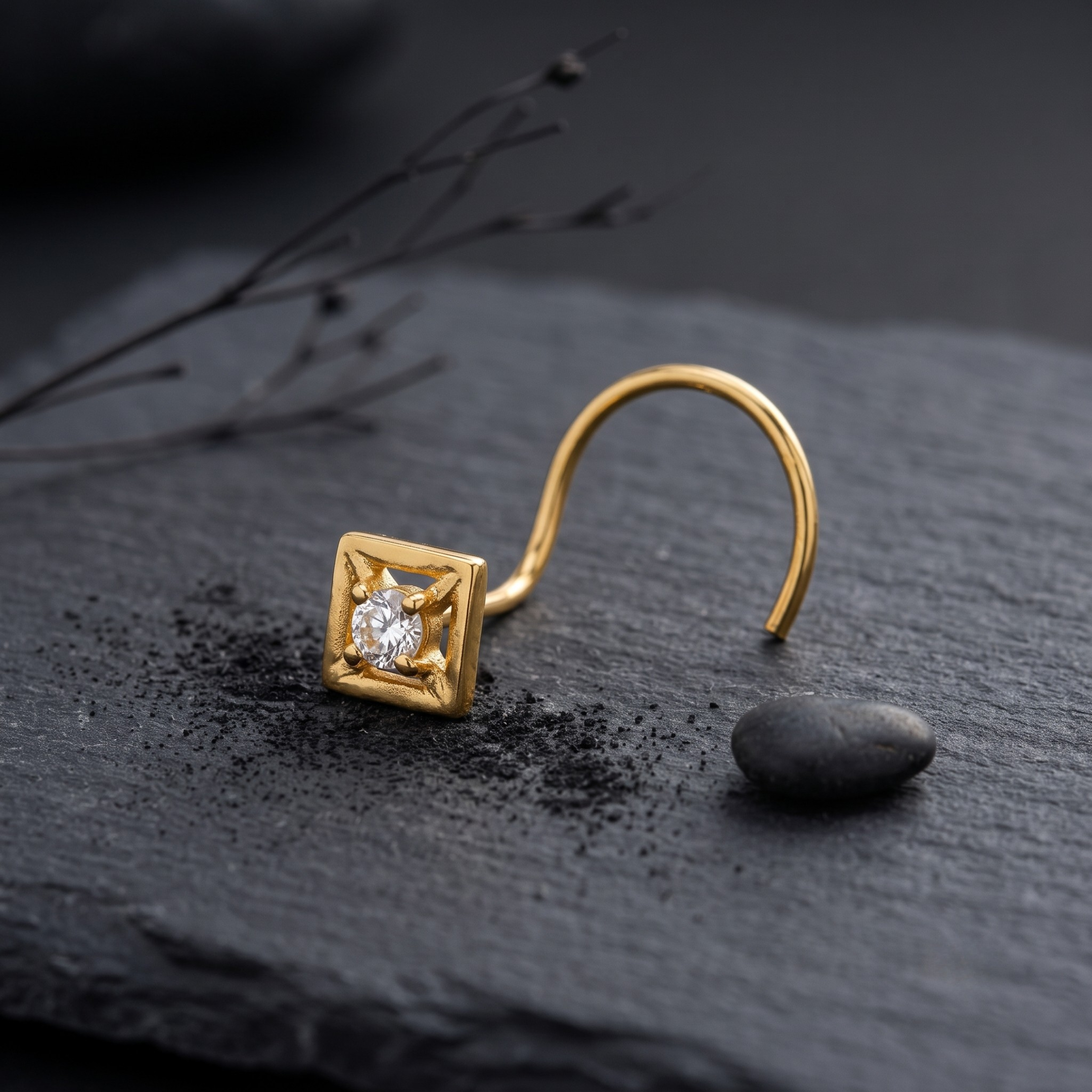Tiny Geometric Square Nose Pin in 925 Sterling Silver