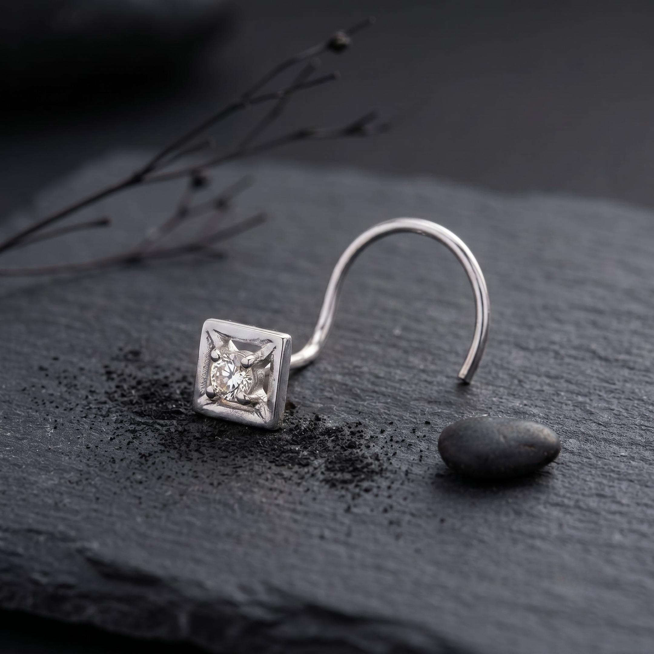 Tiny Geometric Square Nose Pin in 925 Sterling Silver