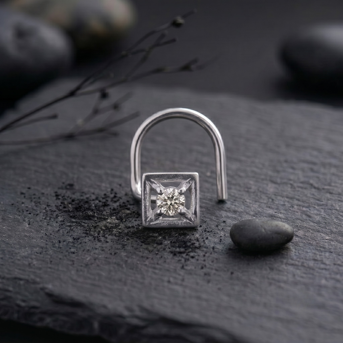 Tiny Geometric Square Nose Pin in 925 Sterling Silver
