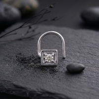 Tiny Geometric Square Nose Pin in 925 Sterling Silver