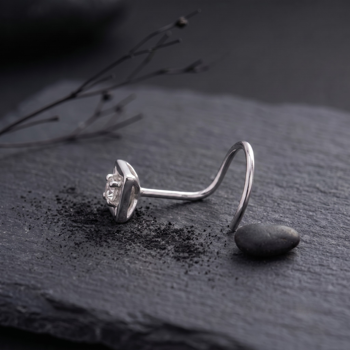 Tiny Geometric Square Nose Pin in 925 Sterling Silver