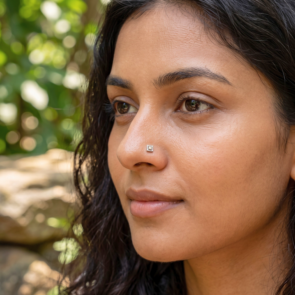 Tiny Geometric Square Nose Pin in 925 Sterling Silver