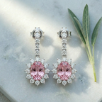 Elegant Blush Tourmaline Halo Drop Earrings - 925 Sterling Silver