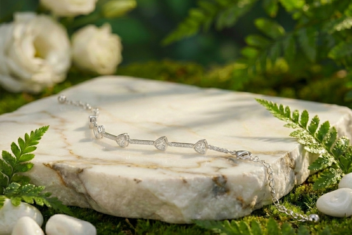 Modern Trillion Cut Tennis Bracelet in 925 Sterling Silver