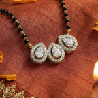 Trinity Pear Drop Halo CZ Mangalsutra Pendant in 925 Sterling Silver