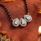 Trinity Pear Drop Halo CZ Mangalsutra Pendant in 925 Sterling Silver