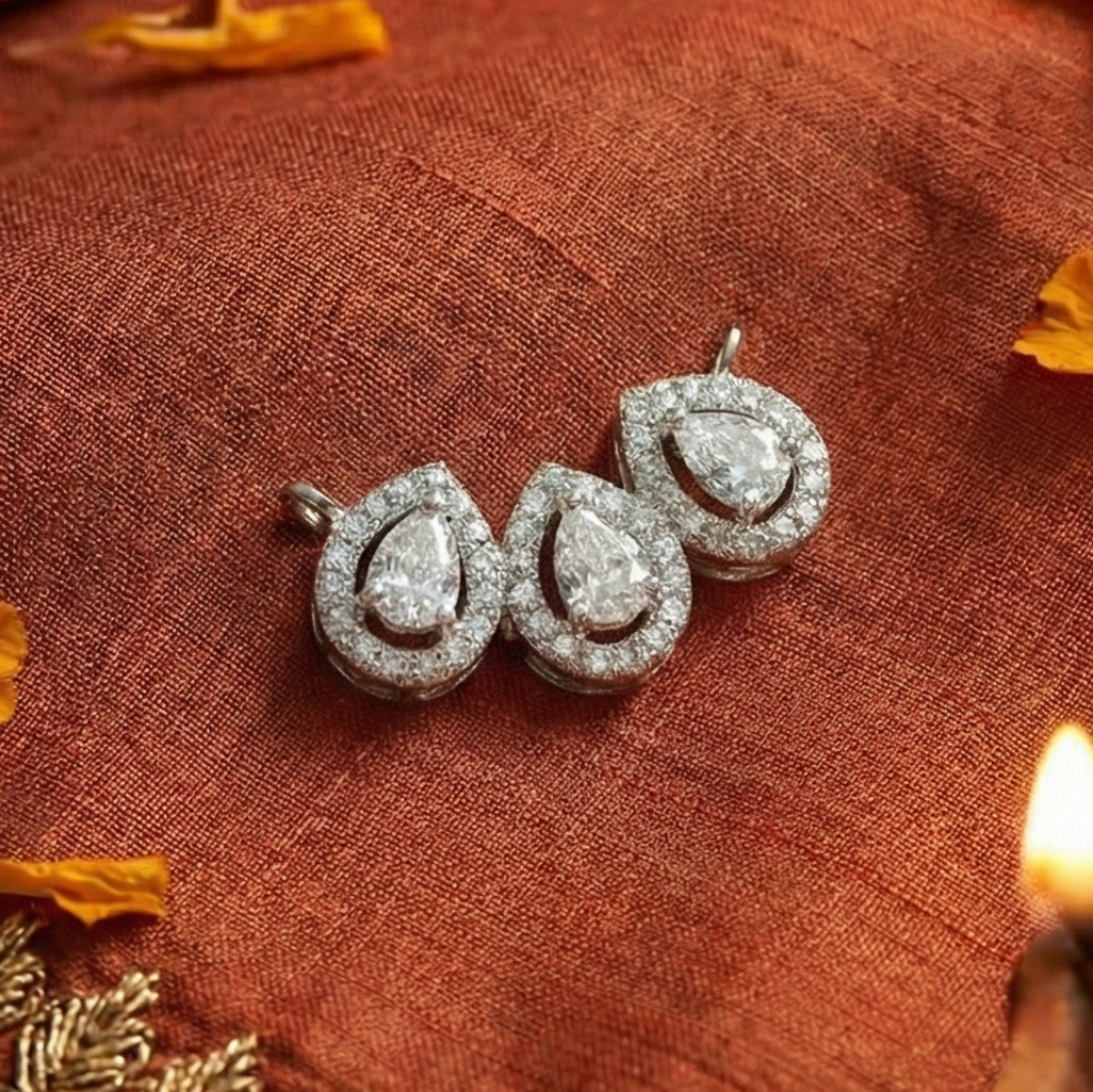 Trinity Pear Drop Halo CZ Mangalsutra Pendant in 925 Sterling Silver
