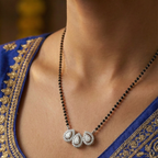 Trinity Pear Drop Halo CZ Mangalsutra Pendant in 925 Sterling Silver