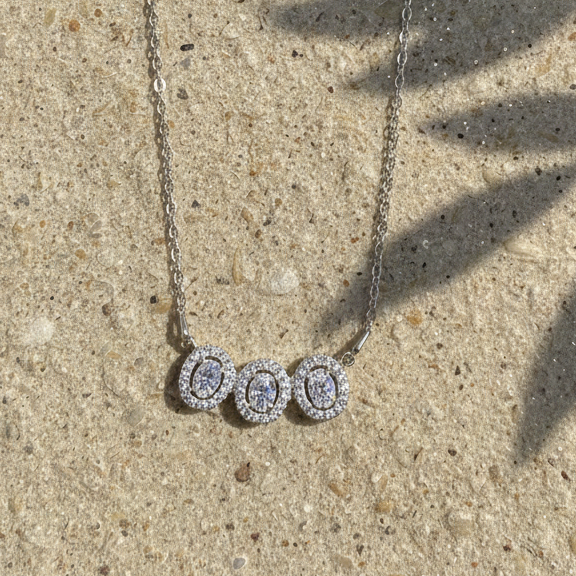 Trinity Oval Halo CZ Pendant | 925 Sterling Silver