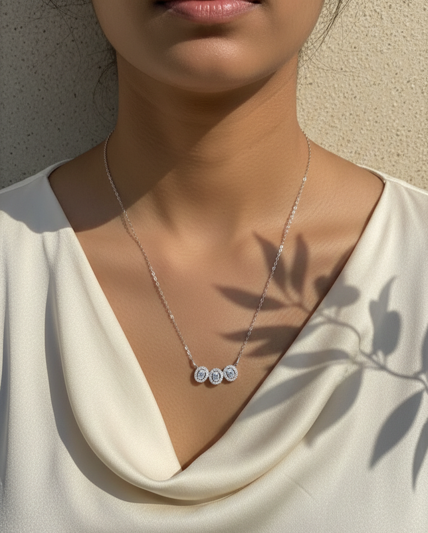 Trinity Oval Halo CZ Pendant | 925 Sterling Silver