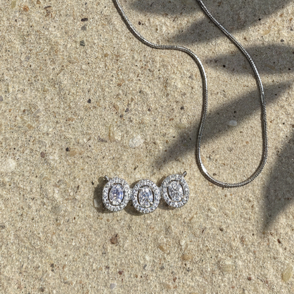Trinity Oval Halo CZ Pendant | 925 Sterling Silver