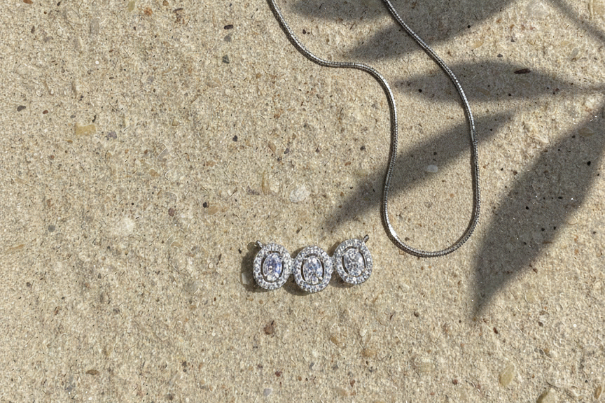 Trinity Oval Halo CZ Pendant | 925 Sterling Silver